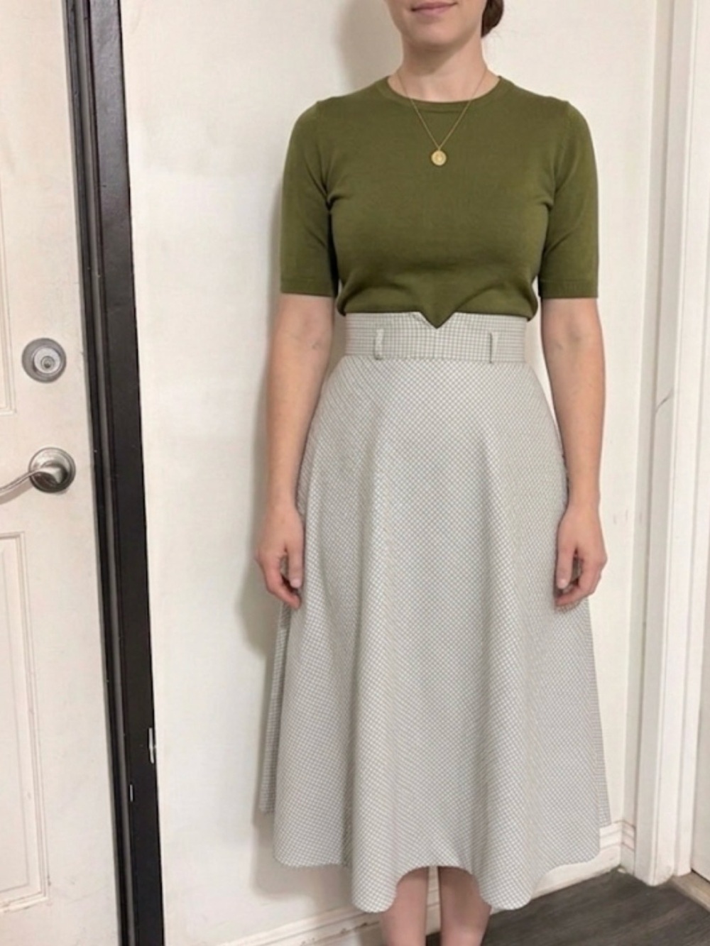 Vintage A Line Light Olive Midi Skirt